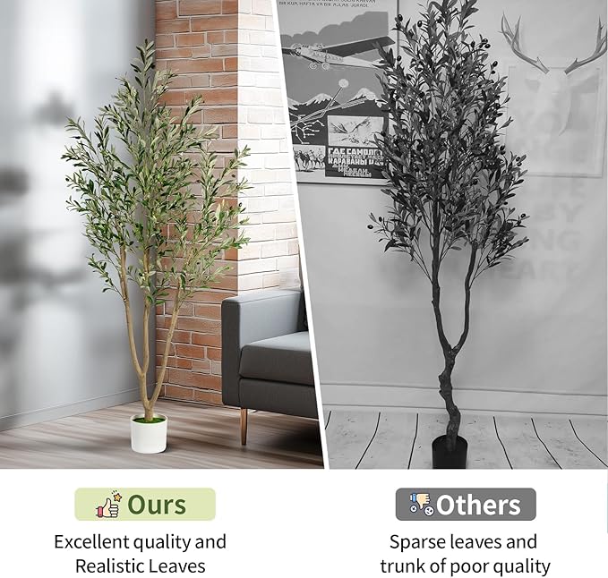 7FT Artificial Olive Tree, Indoor Faux Olive Tree Fake Potted Silk Olive Tree Plants with Lifelike Branches & Fruits for Home Office Decor