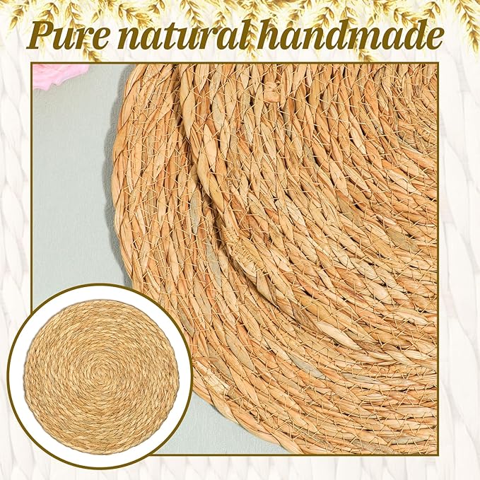 SHENLIU 12 PCS 13.5'' Round Rattan Placemats, Round Woven Placemats Plate, Boho Farmhouse Rustic Woven Place Mats for Dining Table Decor Rustic Home Decor Wedding Reception Farmhouse Christmas