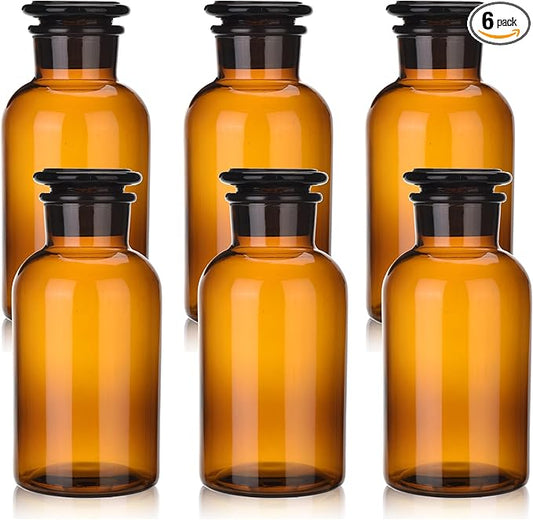6 Packs Lab Glass Reagent Bottle,Wide Mouth Glass Storage Bottle with Ground Stopper,Decorative Bottles/Vase