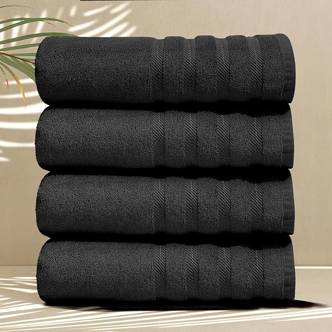 Hearth & Harbor Bath Towels for Bathroom - 100% Ring Spun Cotton Luxury Bathroom Towels - Soft & Highly Absorbent 4 Bath Towels, Black