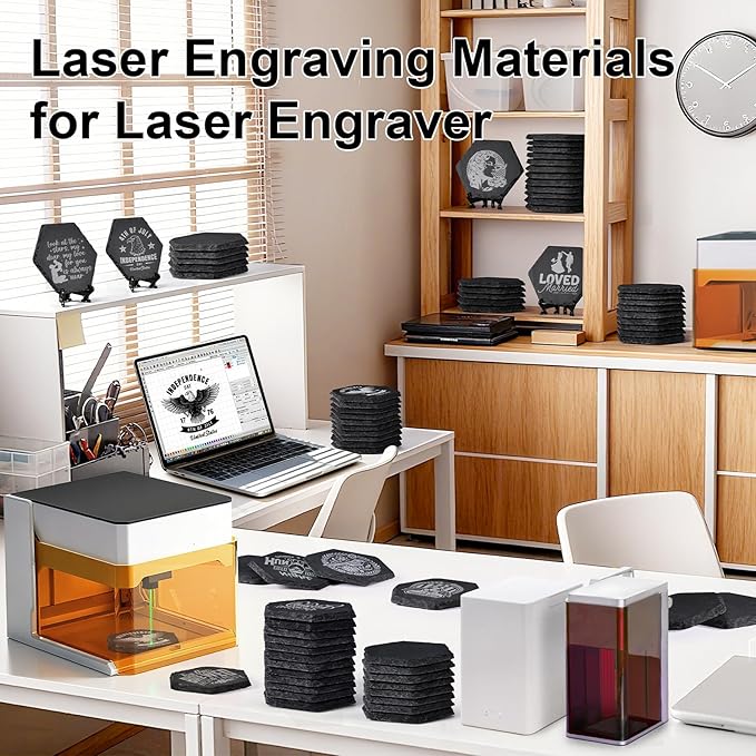 36 Pieces Slate Coasters Bulk, 4 Inch Hexagonal Blank Black Stone Coaster for Drinks Natural Handmade Hexagon Rock for Laser Engraving, Gifts, Engraver, Wedding, Christmas, Home Decor