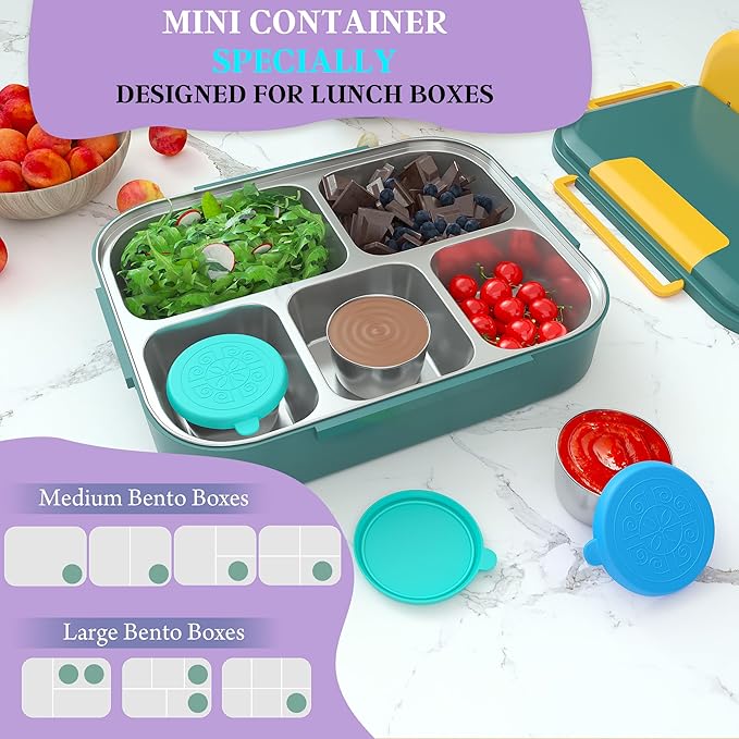 6x2.7 Oz Salad Dressing Container to Go,Handy Leakproof Stainless Steel Meal Prep Containers Reusable,Sauce Containers for Lunch Box, Picnics, Travel, Office and Kitchen Storage