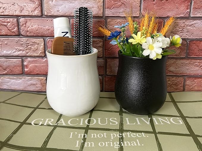 Medium Ceramic Kitchen Utensil Holder for Kitchen Counter Short Cooking Utensil Holder for Countertop Spatula Holder Small Utensil Crock Cutlery Holder Silverware Flower Vase (Retro White)