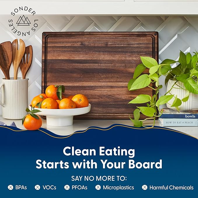 Sonder Los Angeles, Made in USA, Large Thick Edge Grain Walnut Wood Cutting Board with Non-Slip Feet, Juice Groove for Kitchen 20x15x1.5 in (Gift Box Included)