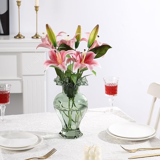 Large Glass Vase, Green Vase for Flowers, Flower Vases for Bouquet, Glass Flower Vases for Living Room, Dining Table, Shelf, Wedding, Office, Coffee Table, 9.5 Inches