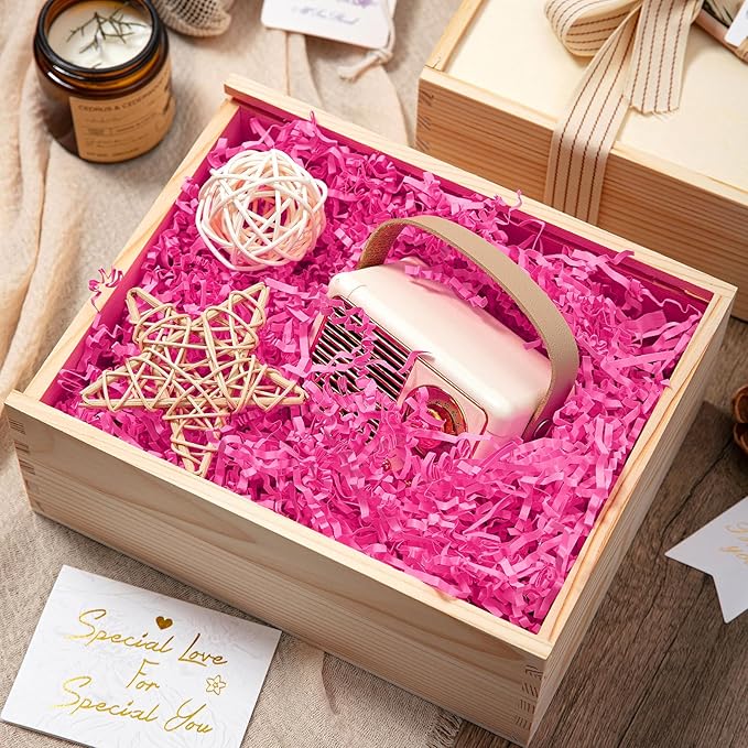 Mefleet 2 LB Crinkle Cut Paper Shred Filler Pink Crinkle Shredded Paper for Gift Box - Gift Basket Bag Filler - Grass Cushion Stuffing for Christmas Holiday Packaging Wrapping