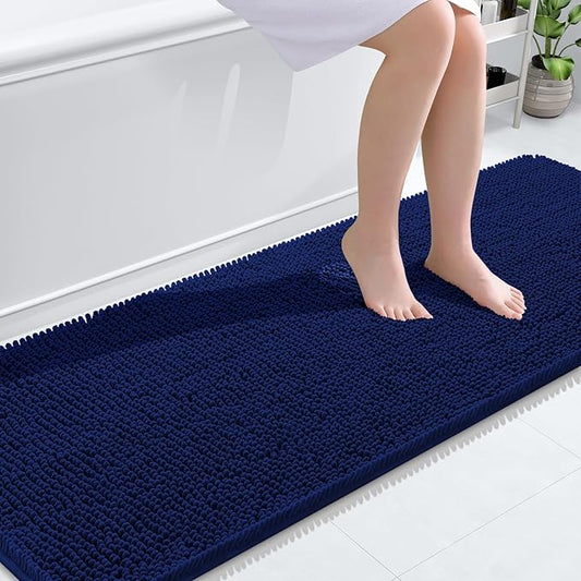 OLANLY Bathroom Rugs 70x24, Extra Soft Absorbent Chenille Bath Rugs, Rubber Backing Quick Dry, Machine Washable Bath Mats for Bathroom Floor, Tub and Shower, Home Decor Accessories, Navy