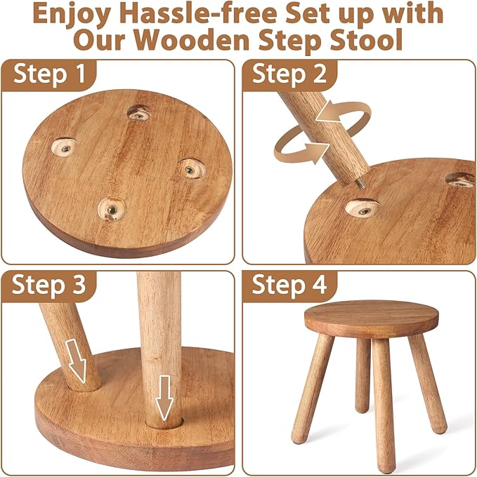 Round Solid Wooden Step Stool, Indoor Plant Stand, Wood Legs Detachable for Plant Stand, Stable 9.3” Tall Flower Holder for Heavy Pots, Gardening Display for Decor Living Room Patio -Walnut