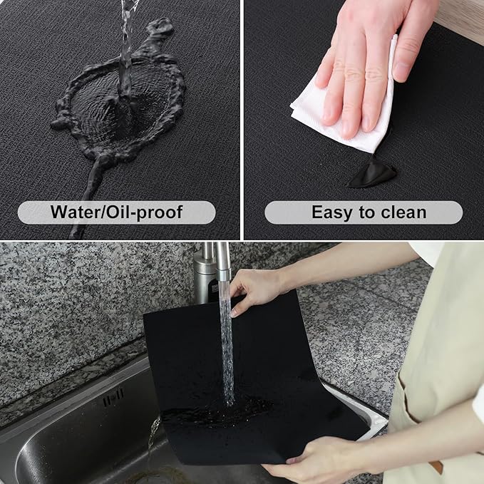 Homaxy Faux Leather Heat Resistant Placemats for Dining Table Set of 4, Waterproof Wipeable Washable PU Table Mats, Easy to Clean Anti-Slip Place Mats, 11.8" x 17", Black