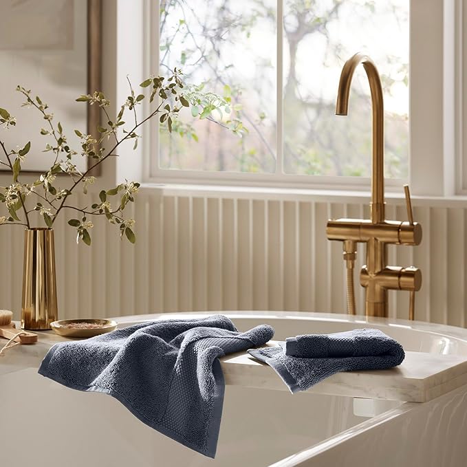 BOLL & BRANCH Plush Bath Towel Set - Mineral - 6 Piece - Includes 2 Bath Towels, 2 Hand Towels & 2 Washcloths - 100% Organic Cotton - Ultra Soft & Luxurious - Quick Absorbing