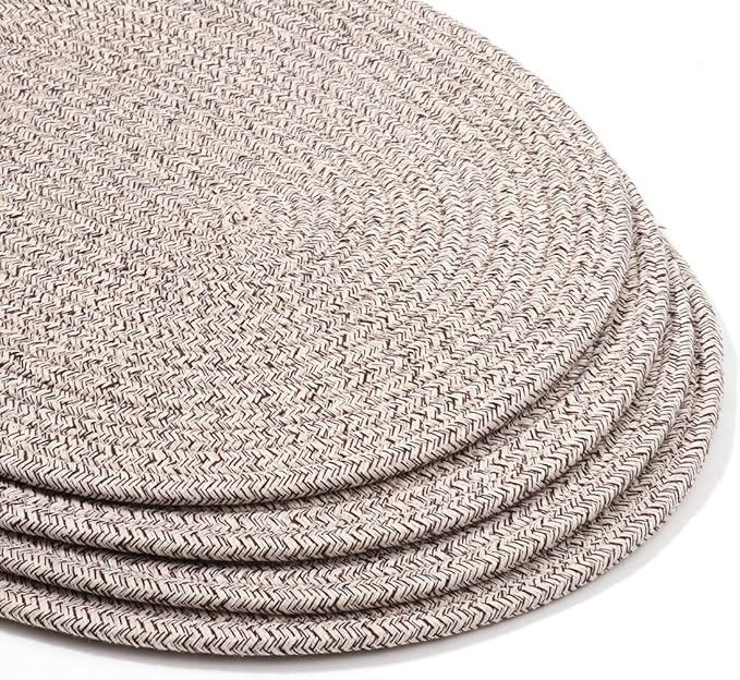 4 Pack Oval Woven Placemats, Mix Brown Cotton Plate Chargers with 4 Pack Round Coasters, Thick Heat Insulation Mats Household Table Mats Braided Bowl Mats Fabric Rustic Placemats for Dining