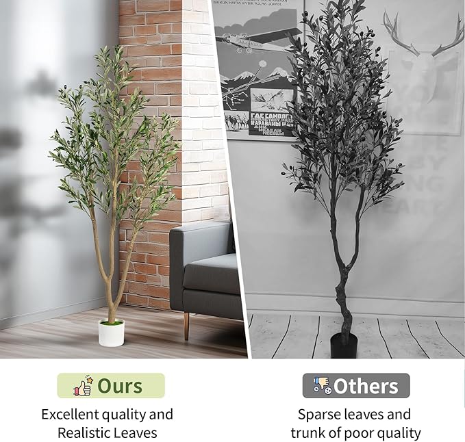 6FT Artificial Olive Tree, Indoor Faux Olive Tree Fake Potted Silk Olive Tree Plants with Lifelike Branches & Fruits for Home Office Decor