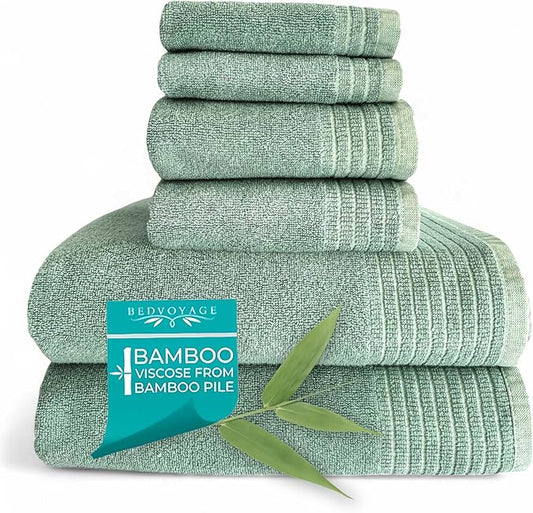 BedVoyage Luxury Bath Towels Set of 6 - Ultra Soft Plush Bathroom Towel Set - Highly Absorbent Viscose from Bamboo Bath Towels Ultra Soft - Spa Towel for Body - Seaglass