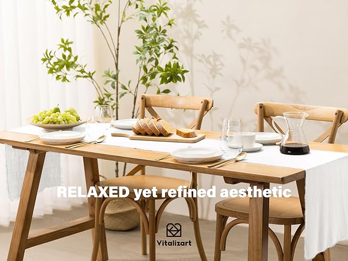 Vitalizart White Table Runner 14 x 120 Inches Long Slub Texture Cotton Linen Table Runner for Rustic Home Decorations Dining Room Wedding Decor Reception Bridal Shower Thanksgiving Christmas