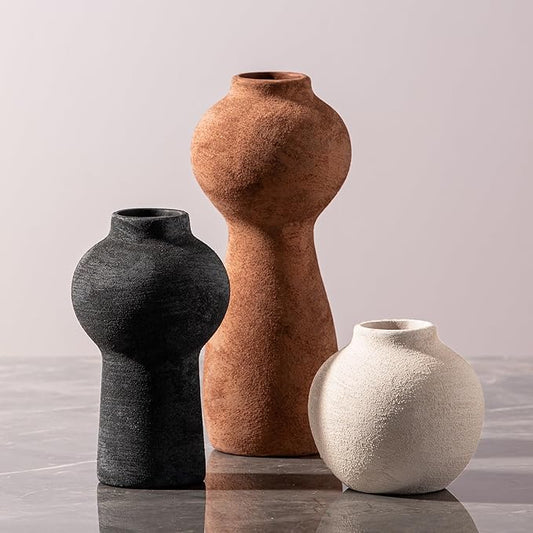 Ceramic Vase Home Table Decor - Flower Vase Set of 3 Living Room Kitchen Decorations Farmhouse Modern Rustic Vases Decorative Centerpiece for Shelf Bedroom Office Bathroom Dining Coffee Desk