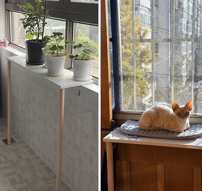 Cuttable Wooden Window Sill Extender Shelf - Space-Saving Plant Stand with Adjustable Legs, Window Ledge Extension Board (60x30x40cm / 24x12x16in)