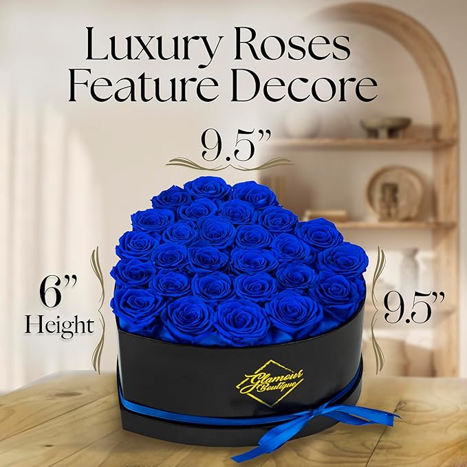 GLAMOUR BOUTIQUE 27 Flower Forever Heart Shape Box - Preserved Roses Gift for Her, Preserved Flowers, Blue