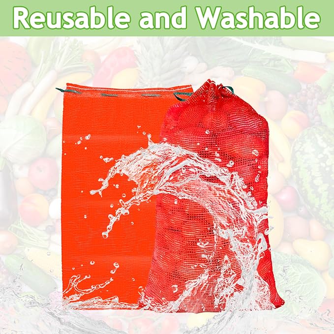 100 Pack Mesh Onion Bags, 31'' x 20'' Extra Large Mesh Produce Bags, Reusable Breathable Vegetable Storage Bag, Net Bag with Drawstring for Onions Potatoes Citrus Crawfish