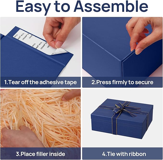 JOYIT Blue Gift Box 16.5''x13''x5.5'' - Large Gift Boxes with Lid for Presents Packaging, Birthday, Christmas, Wedding, Anniversary, Big Gift Box with Ribbon, Shred Filler, Card, Wax Seal (Blue)