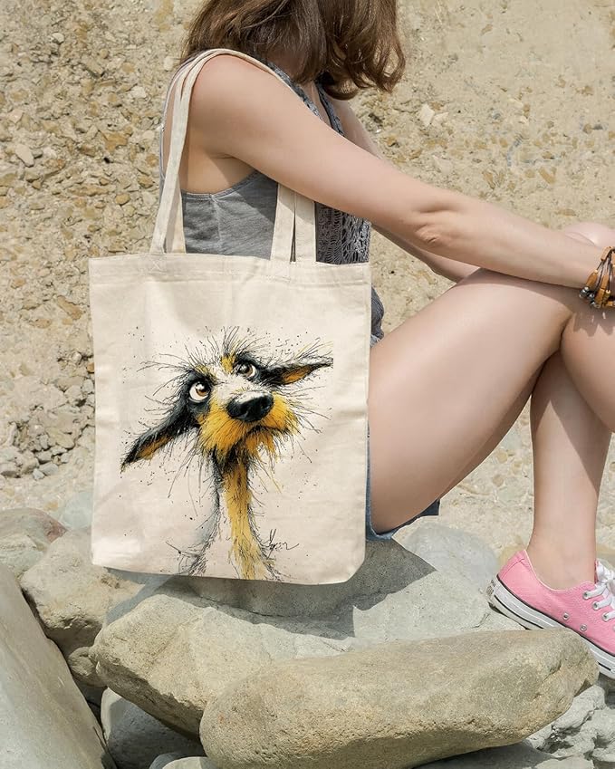 Whimsical Cartoon Artistic Dog Canvas Tote Bag, Animal Themed Casual Shoulder Bags, Reusable Shopping Bag for Casual Vacation Shopping Work, Gift for Dog Lovers