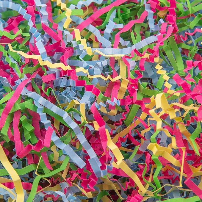 Caleihd Crinkle Cut Paper Grass Cushion Paper Streamer for Christmas Wedding Birthday Bridesmaid Engagement Craft Gift Boxes Bags Filler Decoration 4.5oz Green&Pink&Blue&Yellow