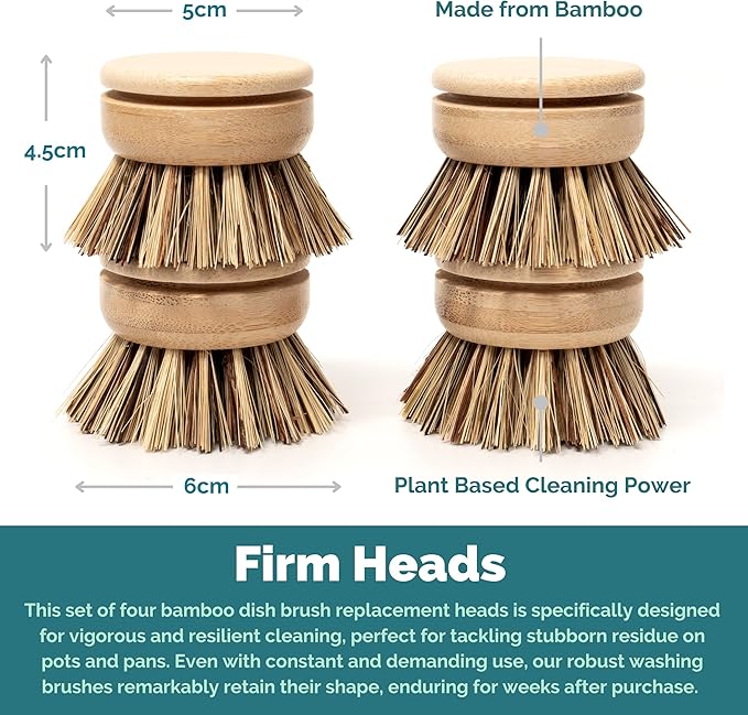 Jungle Culture Dish Brushes or Replacement Brush Heads for Eco Dish Brushes • Wooden Kitchen Washing Up Brush Heads • Interchangeable Bristle Refills • Dish Scrubbers (Firm Replacement Heads)