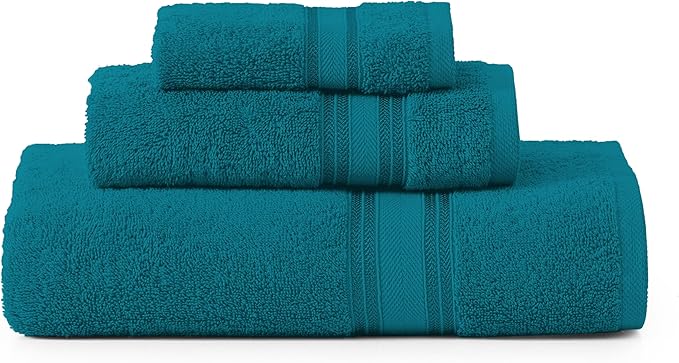 LANE LINEN Luxury Bath Towels Set - 3 Piece Set, 100% Cotton Bathroom Towels, Zero Twist, Quick Dry Absorbent Bath Towel, Super Soft, 1 Bath Towel, 1 Hand Towel, 1 Wash Cloths - Sea Port