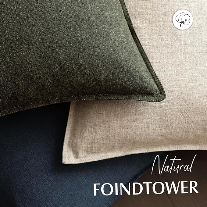Foindtower Pack of 2, Decorative Linen Solid Throw Pillow Covers Soft Accent Cushion Case Farmhouse Neutral Pillowcase for Chair Couch Sofa Bedroom Living Room Home Decor 20x20 Inch Dark Olive Green