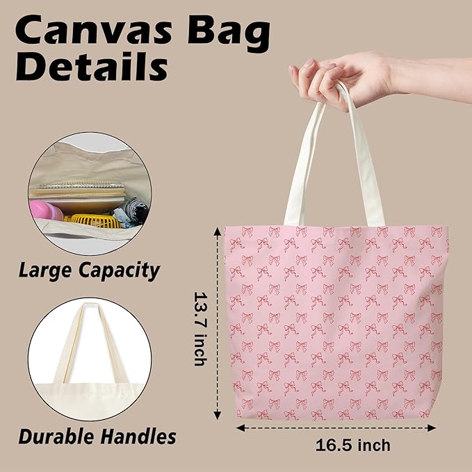 Pink Bow Canvas Tote Bag