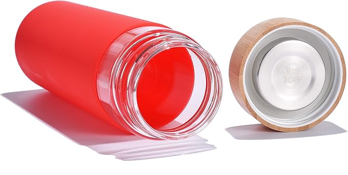 20 Oz Borosilicate Glass Water Bottles with Silicone Sleeve BPA Free, Dishwasher Safe - Reusable Clear Glass Drinking with Leak Proof Bamboo Lid | Perfect Gym Water Bottles for Men & Women