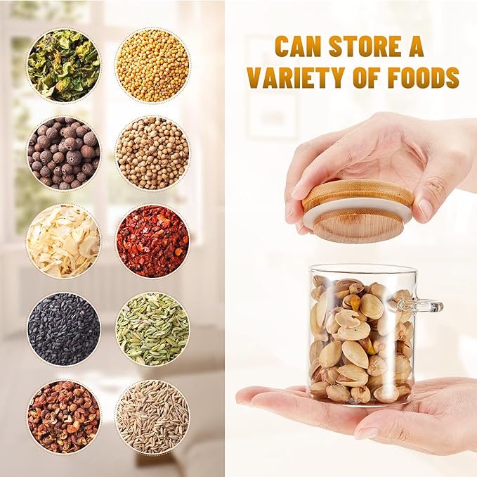 Tessco for you 6 Pack Sugar Jar Glass Container with Spoon Clear Glass Jars with Bamboo Lid and Spoon Scoop for Women Christmas Kitchen Gift Coffee Beans, Spice, Sugar, Nuts, Candy, Salts (6 oz)