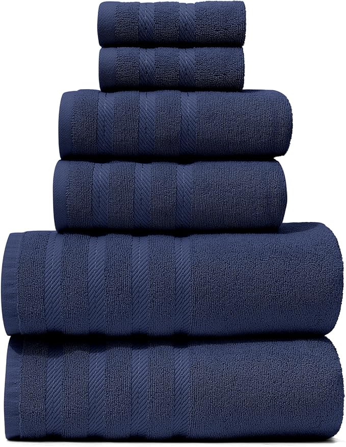 Hearth & Harbor Bath Towels for Bathroom - 100% Ring Spun Cotton Luxury Bathroom Towels - Soft & Highly Absorbent Bath Towels Set, 6 Piece Set, Navy