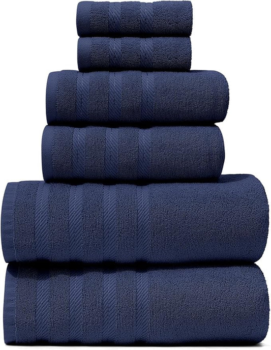 Hearth & Harbor Bath Towels for Bathroom - 100% Ring Spun Cotton Luxury Bathroom Towels - Soft & Highly Absorbent Bath Towels Set, 6 Piece Set, Navy