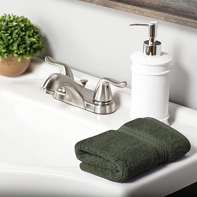 BLUENILEMILLS BNM Egyptian Cotton 6-Piece Towel Set, Includes 6 Face Towels, Attached Loop for Easy Hanging and Storage, Hotel Quality, Perfect for Bathroom, Gym, Shower Space, or Spa, Forest Green