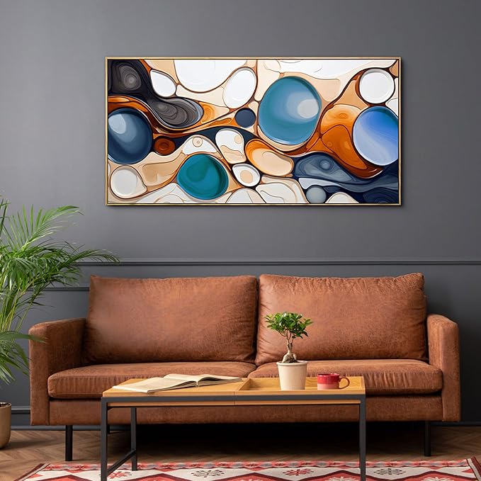yiijeah Framed Wall Art - Large Artwork Blue and Orange Abstract Canvas Wall Art for Living Room Colorful Paintings Wall Decor Bedroom Office Home Decoration Modern Art Color Wall - 40x20 Inches