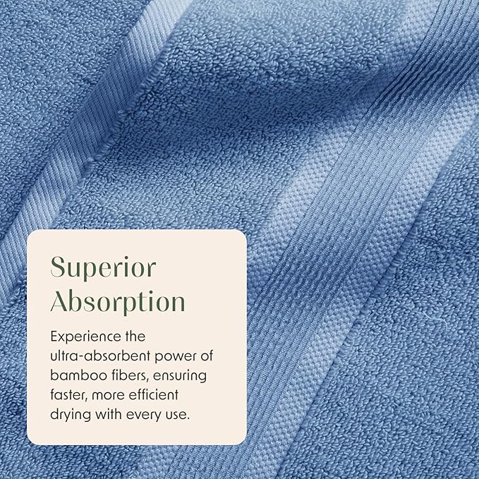 Springtree Home Luxury Bamboo Rayon Bath Towel Set 6 Piece Set | 35% Bamboo Rayon - 65% Cotton | Absorbent Quick-Dry Towels for Bathroom | Oeko-TEX Standard 100 Cotton | Mediterranean Blue