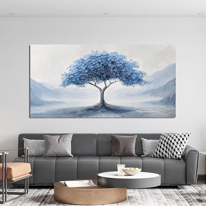 Canvas Wall Art Decor Wall Art Pictures for Living Room Large Tree of Life Wall Art Decorations Abstract Canvas Art Wall Decor Blue Wall Art Prints Artwork for Walls Bedroom Home Decor 24" X 48"
