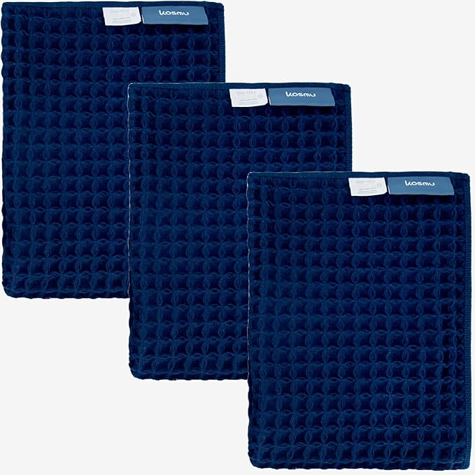 Luxury Japanese Cotton Silk Waffle Bath Towel | Plush, Absorbent, and Quick Dry (Ocean Blue, Hand Towel (3 Pack))