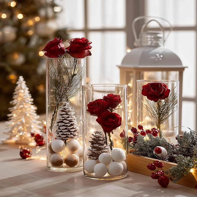 12pcs Clear Cylinder Vases for Centerpieces, Glass Flower Vases for Wedding Decorations and Home Decor, 6 Inch Glass Hurricane Candle Holder for Table Shelf