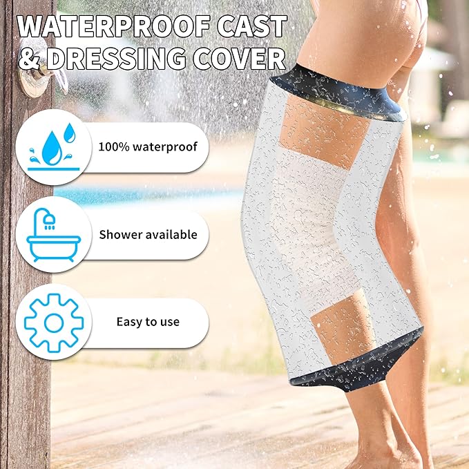 Knee Cast Cover for Shower, Waterproof Bandage and Cast Protector for Knee Replacement Surgery, Wound, Burns Watertight Protection Reusable,