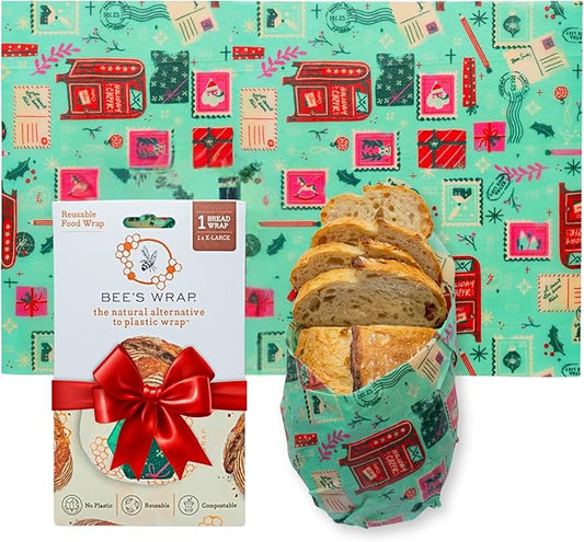 Bee's Wrap Beeswax Wraps for Food - Bread Wrap - Made in USA Reusable Bread Storage Bags - Organic & Eco-Friendly Alternative to Aluminum Foil, Sourdough Bags & Plastic Wrap, Seasons Greetings