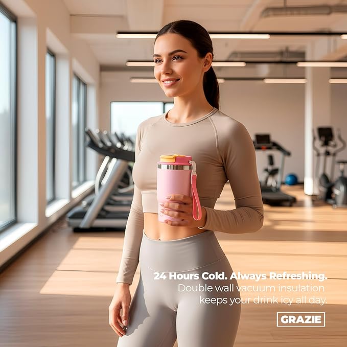 Insulated Stainless Steel Coffee Mug 16 oz with Sliding Lid Double Wall Vacuum Travel Tumbler for Hot and Cold Drinks Leakproof Portable Reusable Cup for Work Camping Hiking School Gym Candy Glow