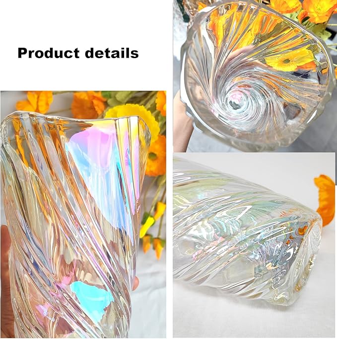 9.4" High Colorful Glass Vase,Elegant Spiral Decorative Centerpiece for Home, Office,Wedding, Stylish Glass Flower Vase