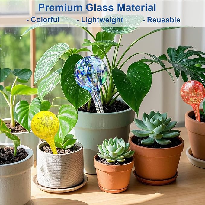 Plant Self Watering Globes - 4pcs Plant Watering Bulbs for Indoor & Outdoor Plants - Colorful Automatic Glass Watering Devices - Keeps Plants Hydrated for Days