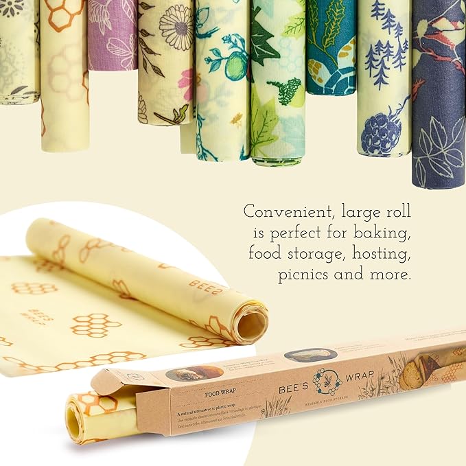 Bee's Wrap Beeswax Wraps for Food - Cut to Size 14x52" Wax Paper Roll - Made in USA Reusable Waxed Paper & Bowl Covers - Organic & Eco-Friendly Alternative to Aluminum Foil & Plastic Wrap, Ocean