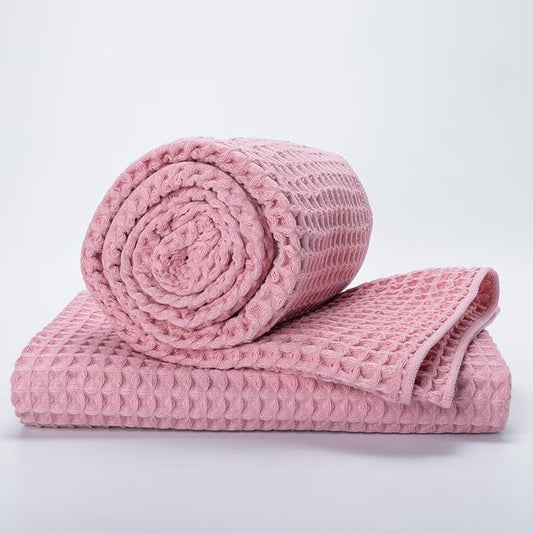Luxury Japanese Cotton Waffle Bath Towel | Plush, Absorbent, and Quick Dry | Free Storage Bag Included (Sakura Pink, Bath Sheet (2 Pack))