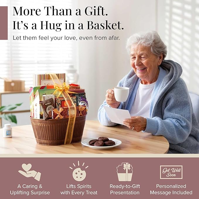 Get Well Basket – Care Package with Gourmet Snacks for Women & Men, After Surgery Gifts, Thinking of You Treats, Feel Better Sweets, Gift Box by Broadway Basketeers