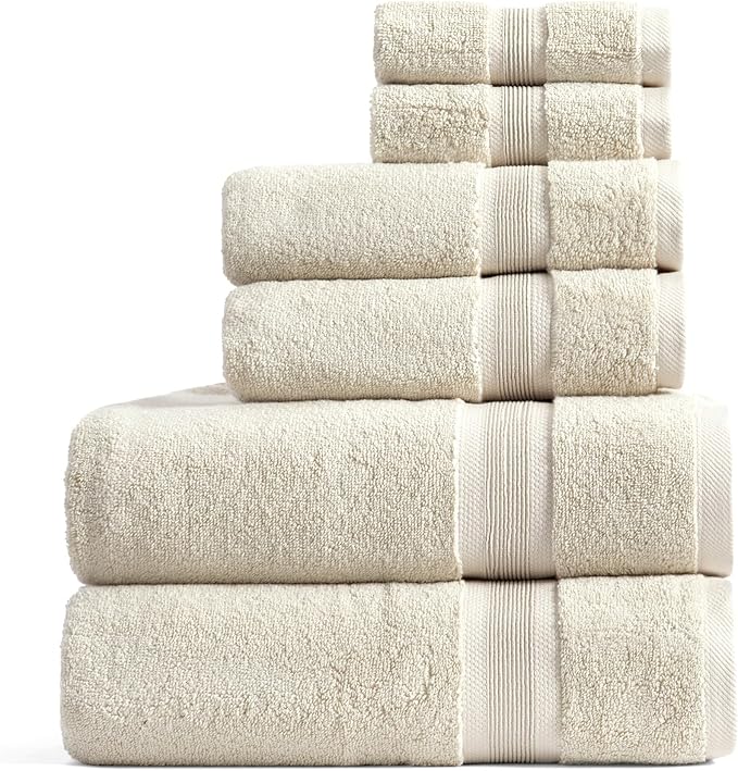 Springtree Home Luxury Viscose from Bamboo Bath Towel Set 6 Piece Set | 35% Viscose from Bamboo - 65% Cotton | Absorbent Quick-Dry Towels for Bathroom | Oeko-TEX Standard 100 Cotton | Sand