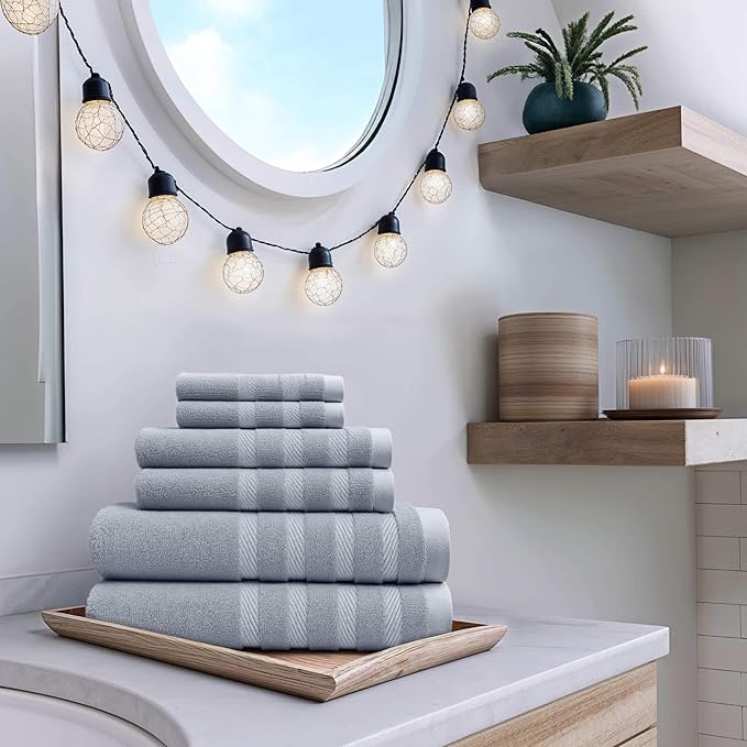 Hearth & Harbor Bath Towels for Bathroom - 100% Ring Spun Cotton Luxury Bathroom Towels - Soft & Highly Absorbent Bath Towels Set, 6 Piece Set, Ice Blue