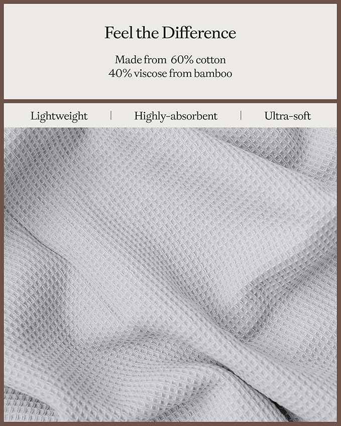 Cozy Earth Waffle Bath Towels - 60% Cotton 40% Viscose from Bamboo Bath Towels 30 x 58 Inches - Soft & Absorbent Terry, Reversible Mini Textured Waffle & Weave Pattern - 2 Pack